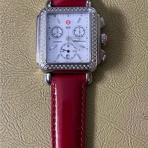 Michele Deco Diamond 18mm Red Patent Leather Strap.